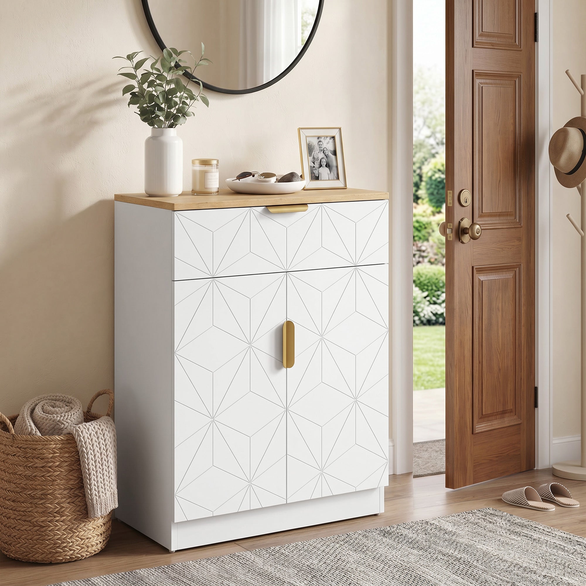 Sideboard — Accent Cabinet with Drawer & Adjustable Shelves, Modern Storage for Living Room, Kitchen, Dining Room, Hallway, White