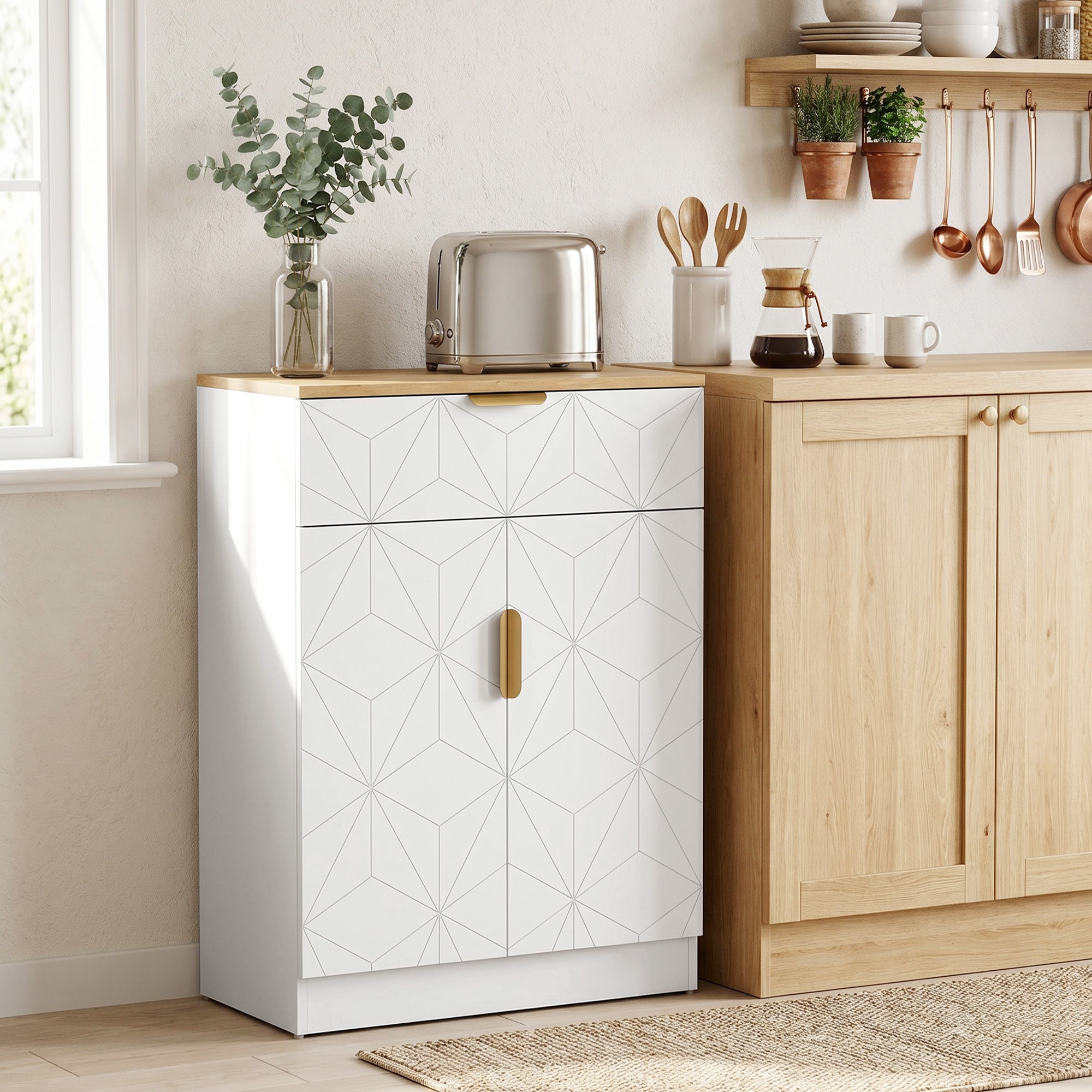 Sideboard — Accent Cabinet with Drawer & Adjustable Shelves, Modern Storage for Living Room, Kitchen, Dining Room, Hallway, White