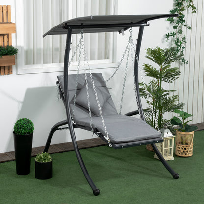 Hollywood Swing, Garden Swing with Cushion, Hanging Bed with Adjustable Sunroof for Garden, Balcony, 108 x 145 x 169 cm, Steel, Dark Grey