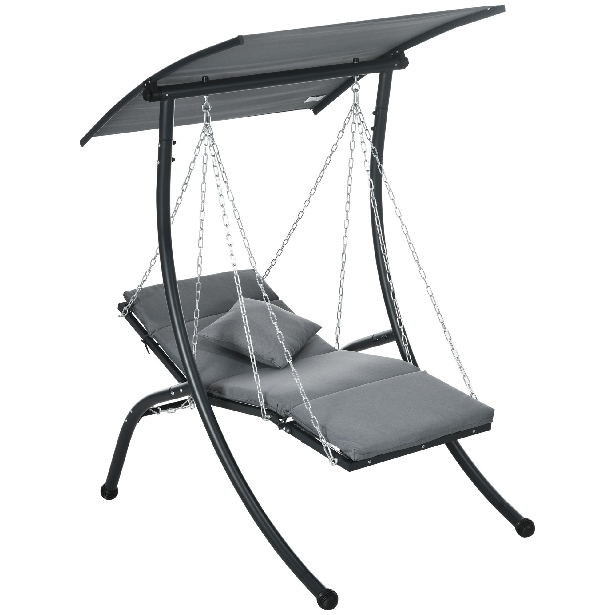 Hollywood Swing, Garden Swing with Cushion, Hanging Bed with Adjustable Sunroof for Garden, Balcony, 108 x 145 x 169 cm, Steel, Dark Grey