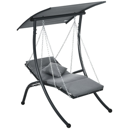 Hollywood Swing, Garden Swing with Cushion, Hanging Bed with Adjustable Sunroof for Garden, Balcony, 108 x 145 x 169 cm, Steel, Dark Grey