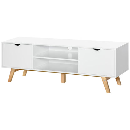 Modern TV Stand TV Table for 65-Inch TVs Living Room TV Stand with 2 Doors 2 Open Shelves and Wooden Legs 150x39x50 cm White