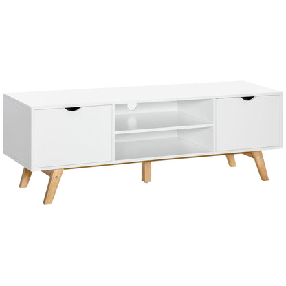 Modern TV Stand TV Table for 65-Inch TVs Living Room TV Stand with 2 Doors 2 Open Shelves and Wooden Legs 150x39x50 cm White
