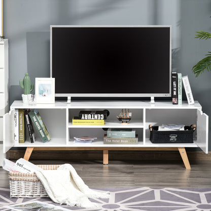 Modern TV Stand TV Table for 65-Inch TVs Living Room TV Stand with 2 Doors 2 Open Shelves and Wooden Legs 150x39x50 cm White