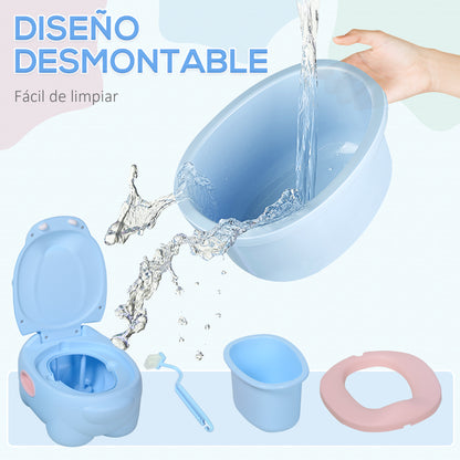 Hippo-Shaped Baby Potty 2 in 1 with Removable Pot and Toilet Brush for Learning Training Load 25 kg 40x30x23 cm Blue
