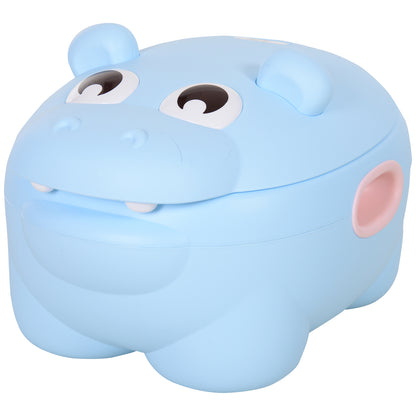 Hippo-Shaped Baby Potty 2 in 1 with Removable Pot and Toilet Brush for Learning Training Load 25 kg 40x30x23 cm Blue
