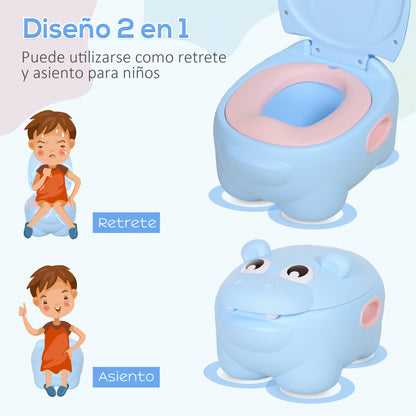 Hippo-Shaped Baby Potty 2 in 1 with Removable Pot and Toilet Brush for Learning Training Load 25 kg 40x30x23 cm Blue