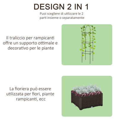 Outdoor Planter with Self-Watering Pot and Trellis Shelf for Climbing Plants Brown and Black, 40x40x177cm