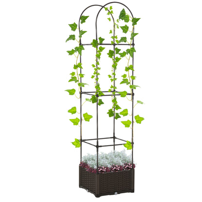 Outdoor Planter with Self-Watering Pot and Trellis Shelf for Climbing Plants Brown and Black, 40x40x177cm