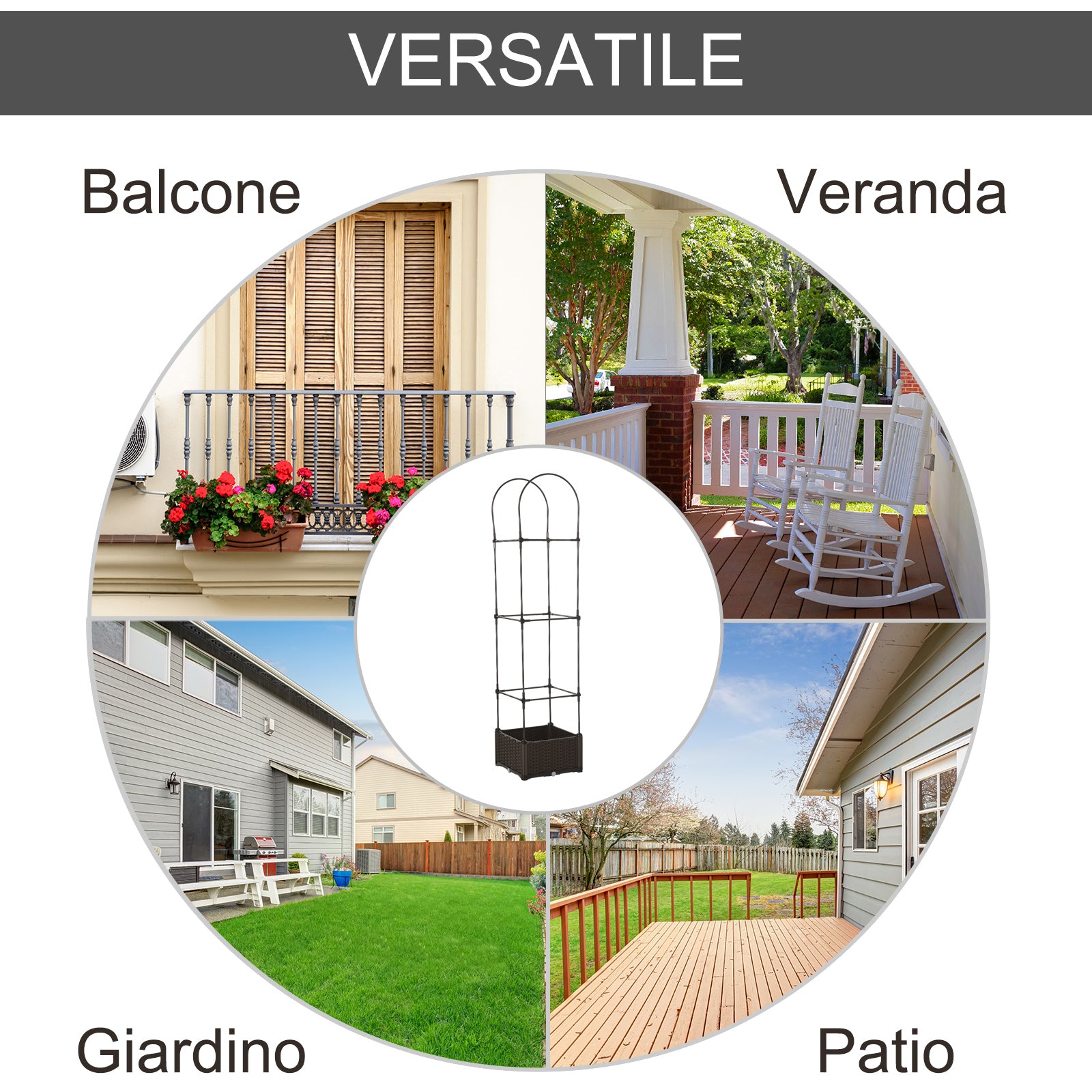 Outdoor Planter with Self-Watering Pot and Trellis Shelf for Climbing Plants Brown and Black, 40x40x177cm