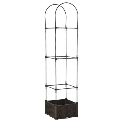 Outdoor Planter with Self-Watering Pot and Trellis Shelf for Climbing Plants Brown and Black, 40x40x177cm