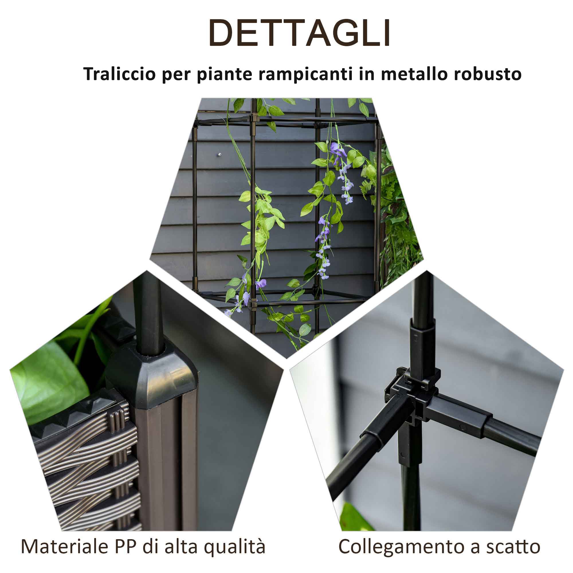 Outdoor Planter with Self-Watering Pot and Trellis Shelf for Climbing Plants Brown and Black, 40x40x177cm