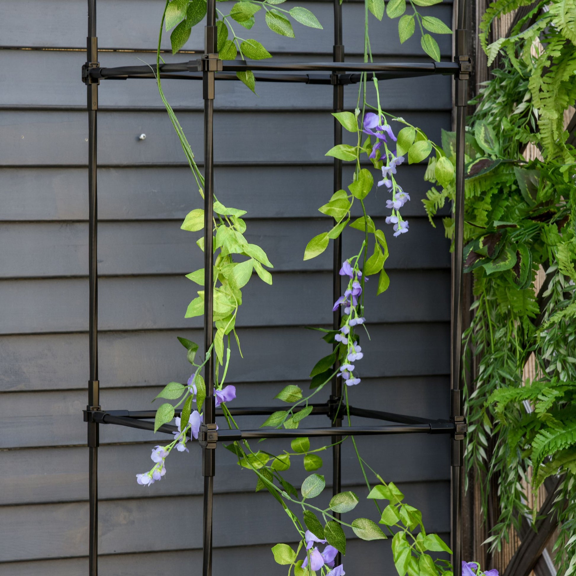 Outdoor Planter with Self-Watering Pot and Trellis Shelf for Climbing Plants Brown and Black, 40x40x177cm