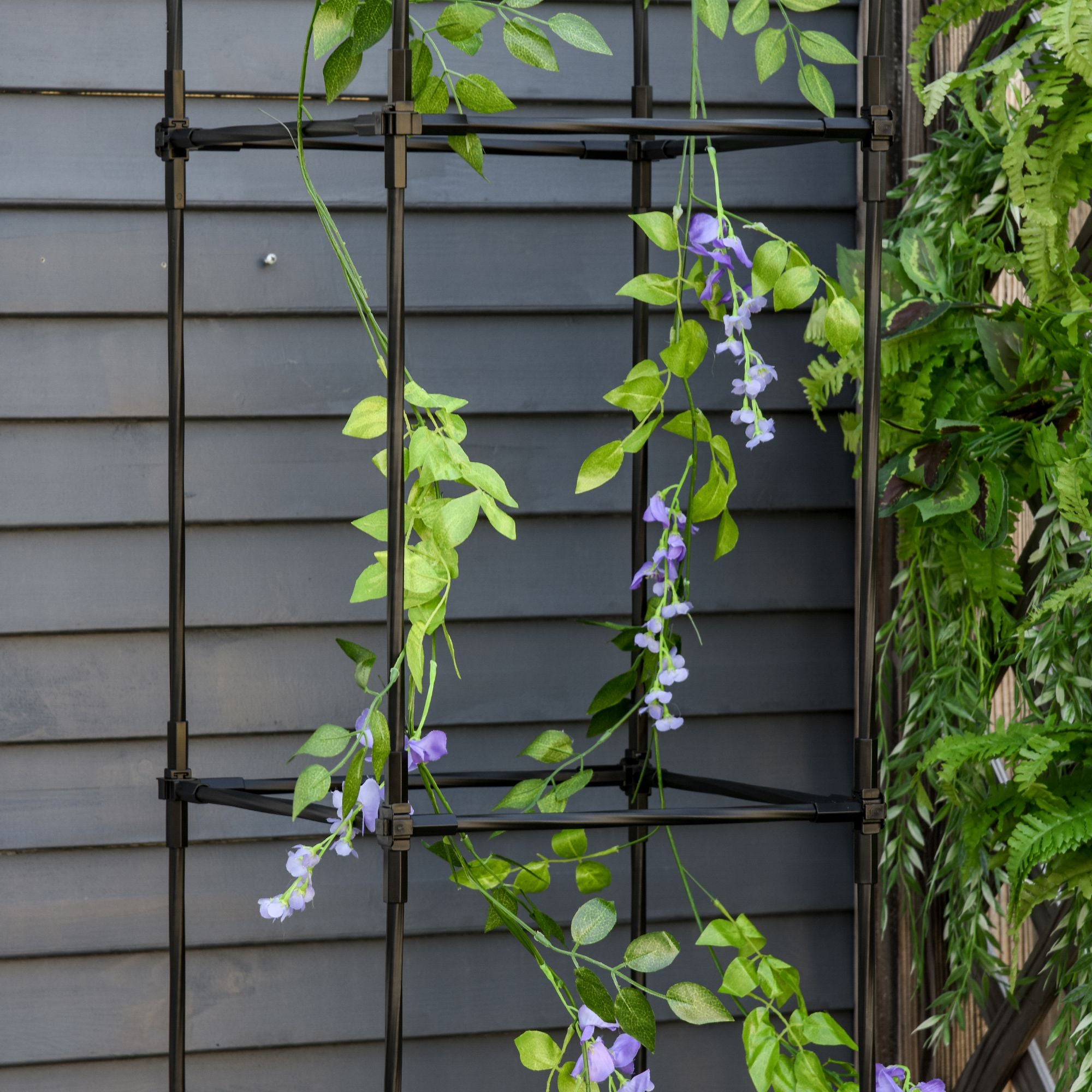 Outdoor Planter with Self-Watering Pot and Trellis Shelf for Climbing Plants Brown and Black, 40x40x177cm