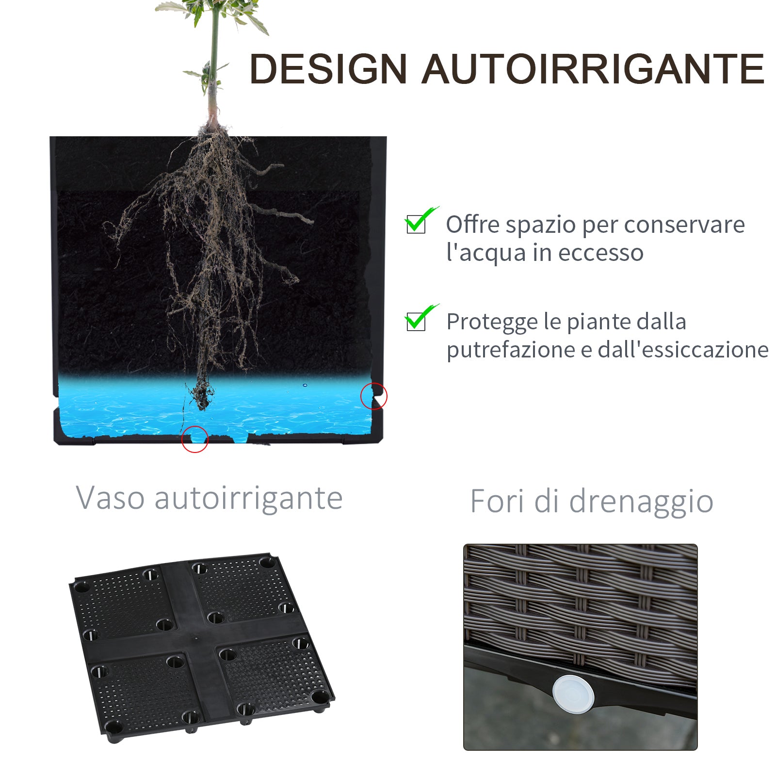 Outdoor Planter with Self-Watering Pot and Trellis Shelf for Climbing Plants Brown and Black, 40x40x177cm