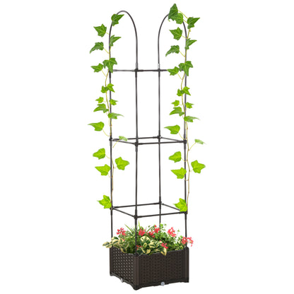 Outdoor Planter with Self-Watering Pot and Trellis Shelf for Climbing Plants Brown and Black, 40x40x177cm