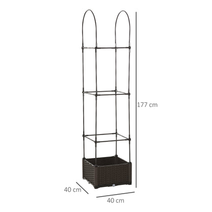 Outdoor Planter with Self-Watering Pot and Trellis Shelf for Climbing Plants Brown and Black, 40x40x177cm