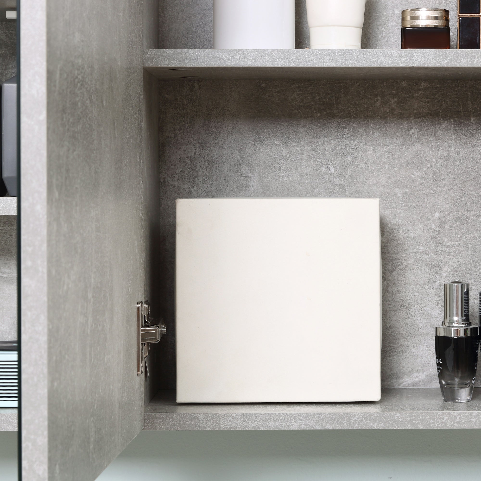 Wall-Mounted Bathroom Mirror Cabinet, Modern Wooden Wall Cabinet with Mirror Door and Shelves, 80x19.8x64cm, Gray