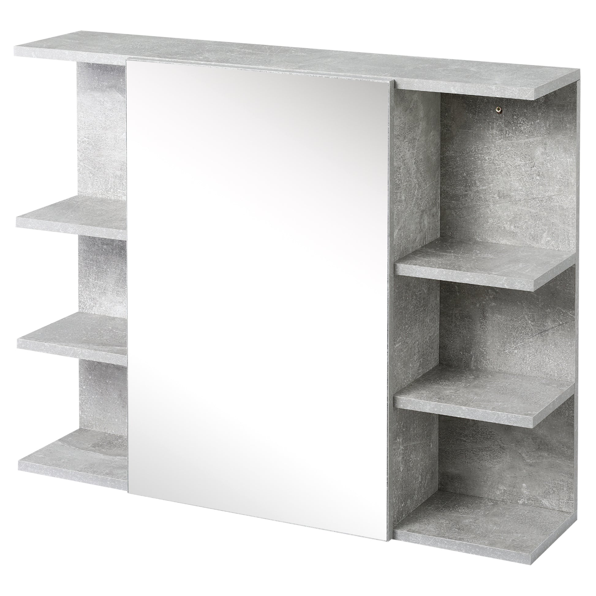 Wall-Mounted Bathroom Mirror Cabinet, Modern Wooden Wall Cabinet with Mirror Door and Shelves, 80x19.8x64cm, Gray