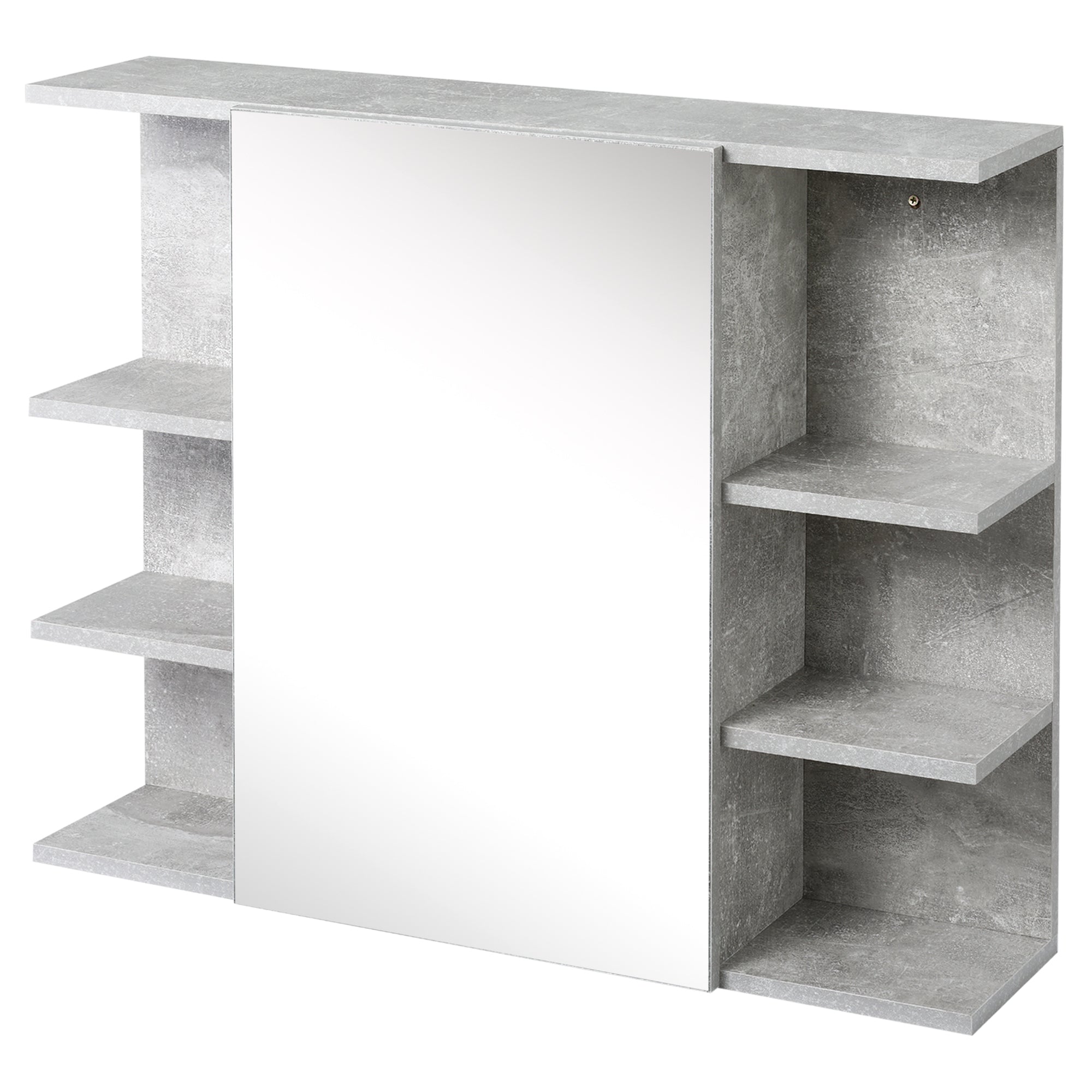 Wall-Mounted Bathroom Mirror Cabinet, Modern Wooden Wall Cabinet with Mirror Door and Shelves, 80x19.8x64cm, Gray
