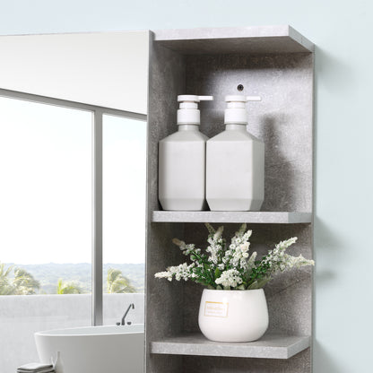 Wall-Mounted Bathroom Mirror Cabinet, Modern Wooden Wall Cabinet with Mirror Door and Shelves, 80x19.8x64cm, Gray