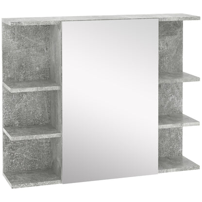 Wall-Mounted Bathroom Mirror Cabinet, Modern Wooden Wall Cabinet with Mirror Door and Shelves, 80x19.8x64cm, Gray