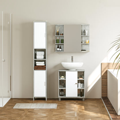 Wall-Mounted Bathroom Mirror Cabinet, Modern Wooden Wall Cabinet with Mirror Door and Shelves, 80x19.8x64cm, Gray