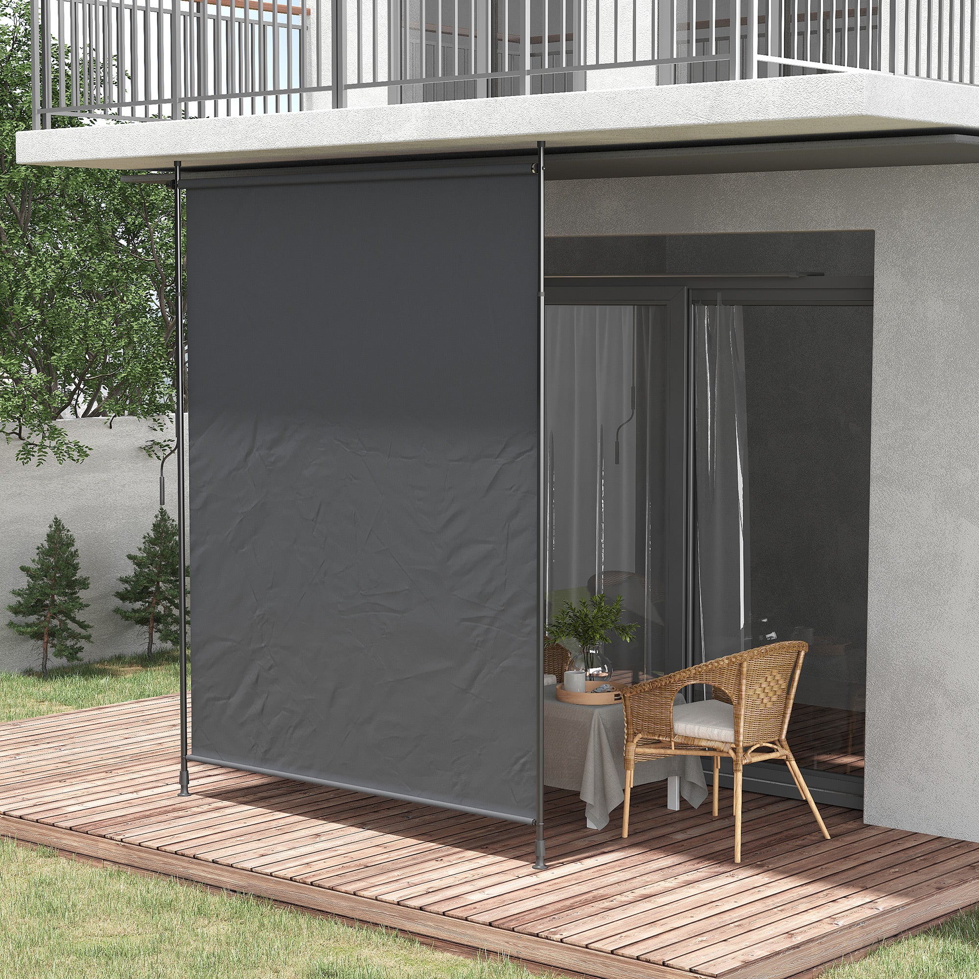 Vertical Awning, Vertical Awning with Hand Crank, Waterproof Privacy Screen, Retractable Sun Protection UV Resistant, Adjustable Side Awning, 200 x 215-305 cm for Balcony, Terrace, Gray