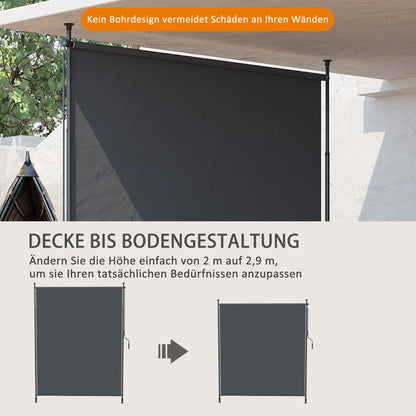 Vertical Awning, Vertical Awning with Hand Crank, Waterproof Privacy Screen, Retractable Sun Protection UV Resistant, Adjustable Side Awning, 200 x 215-305 cm for Balcony, Terrace, Gray