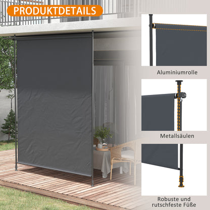 Vertical Awning, Vertical Awning with Hand Crank, Waterproof Privacy Screen, Retractable Sun Protection UV Resistant, Adjustable Side Awning, 200 x 215-305 cm for Balcony, Terrace, Gray