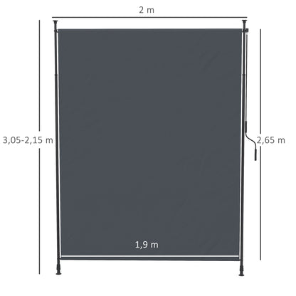 Vertical Awning, Vertical Awning with Hand Crank, Waterproof Privacy Screen, Retractable Sun Protection UV Resistant, Adjustable Side Awning, 200 x 215-305 cm for Balcony, Terrace, Gray