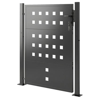 Galvanized Steel Garden Gate with Handle, Lock & 3 Keys, 105 x 130 cm, Dark Gray