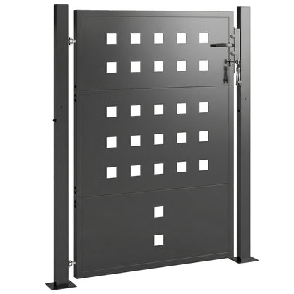 Galvanized Steel Garden Gate with Handle, Lock & 3 Keys, 105 x 130 cm, Dark Gray