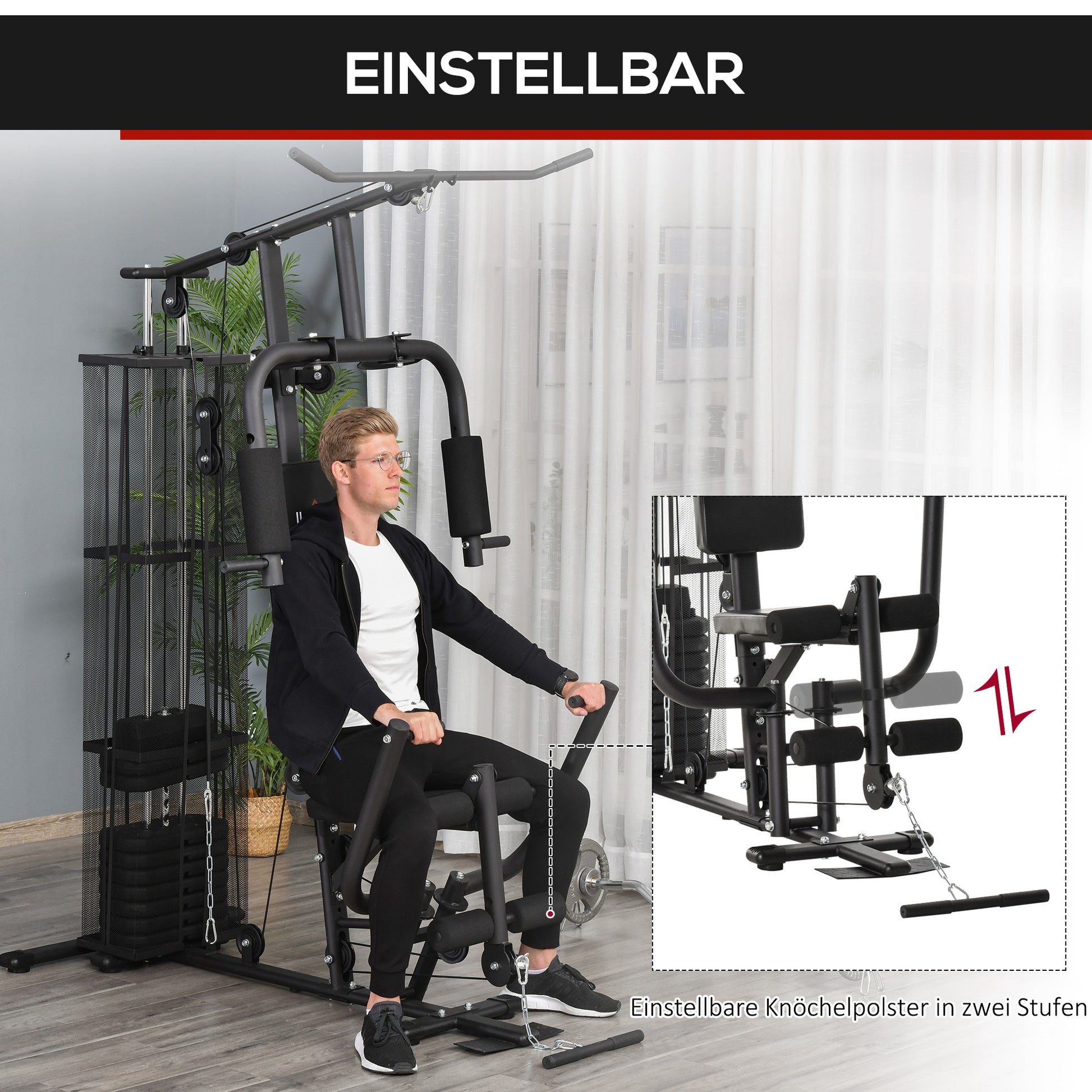 Power Station Fitness Station Fitness Equipment Multifunction Strength Training Multi-Station Training Station with Lat Pulldown Butterfly Bar 45kg Weights Rope, Fitness Equipment for Home Black