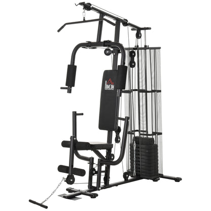 Power Station Fitness Station Fitness Equipment Multifunction Strength Training Multi-Station Training Station with Lat Pulldown Butterfly Bar 45kg Weights Rope, Fitness Equipment for Home Black