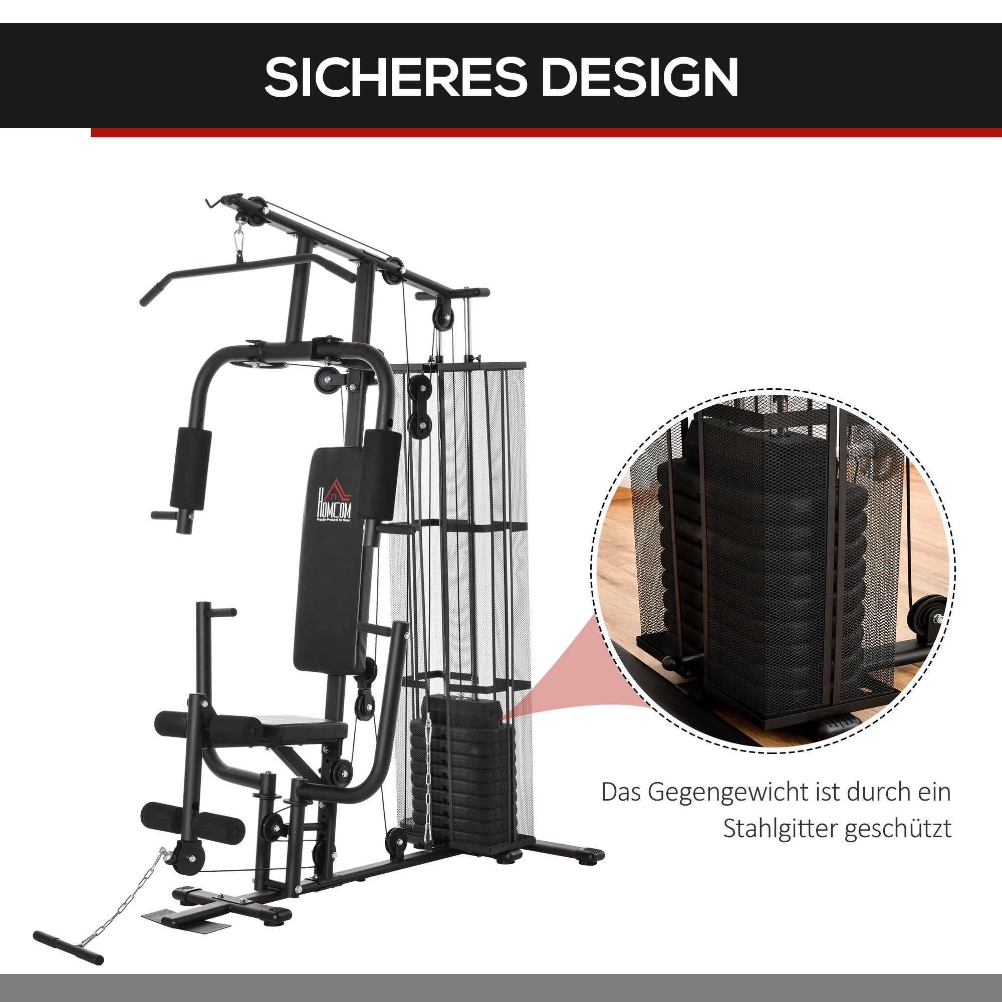 Power Station Fitness Station Fitness Equipment Multifunction Strength Training Multi-Station Training Station with Lat Pulldown Butterfly Bar 45kg Weights Rope, Fitness Equipment for Home Black