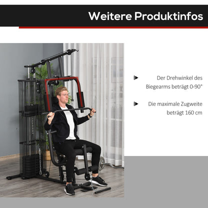 Power Station Fitness Station Fitness Equipment Multifunction Strength Training Multi-Station Training Station with Lat Pulldown Butterfly Bar 45kg Weights Rope, Fitness Equipment for Home Black