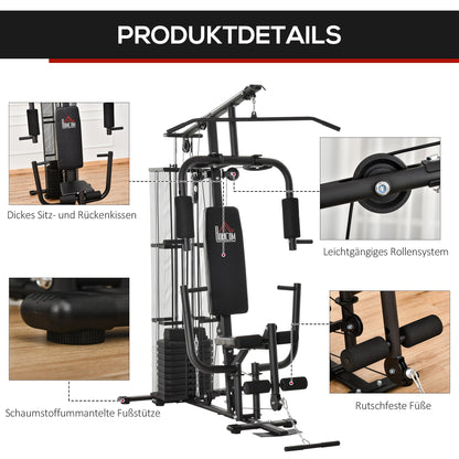 Power Station Fitness Station Fitness Equipment Multifunction Strength Training Multi-Station Training Station with Lat Pulldown Butterfly Bar 45kg Weights Rope, Fitness Equipment for Home Black