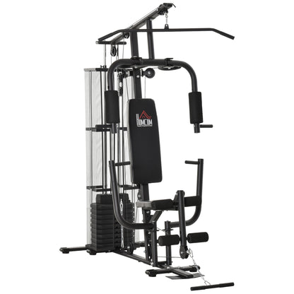 Power Station Fitness Station Fitness Equipment Multifunction Strength Training Multi-Station Training Station with Lat Pulldown Butterfly Bar 45kg Weights Rope, Fitness Equipment for Home Black