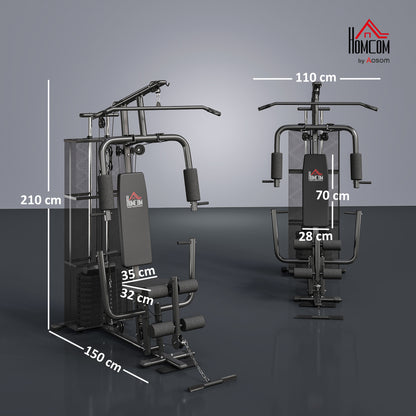 Power Station Fitness Station Fitness Equipment Multifunction Strength Training Multi-Station Training Station with Lat Pulldown Butterfly Bar 45kg Weights Rope, Fitness Equipment for Home Black
