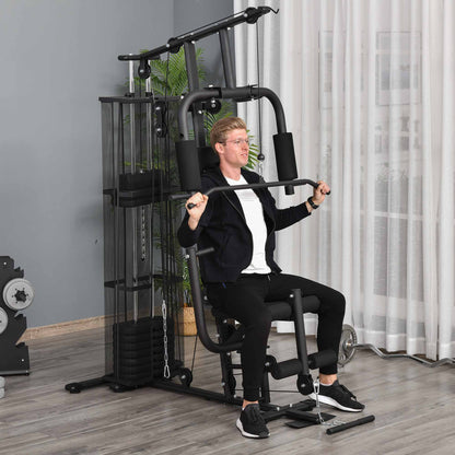 Power Station Fitness Station Fitness Equipment Multifunction Strength Training Multi-Station Training Station with Lat Pulldown Butterfly Bar 45kg Weights Rope, Fitness Equipment for Home Black