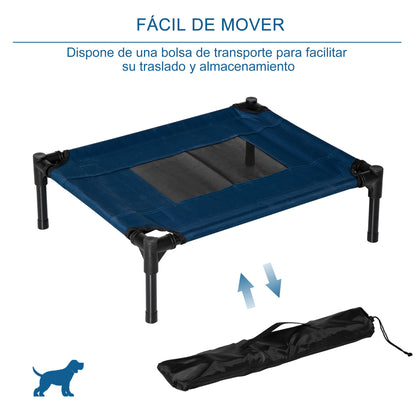 Portable Elevated Bed for Dogs Cats with Breathable Mesh Area and Oxford Fabric for Indoor Outdoor 61x46x18 cm Blue