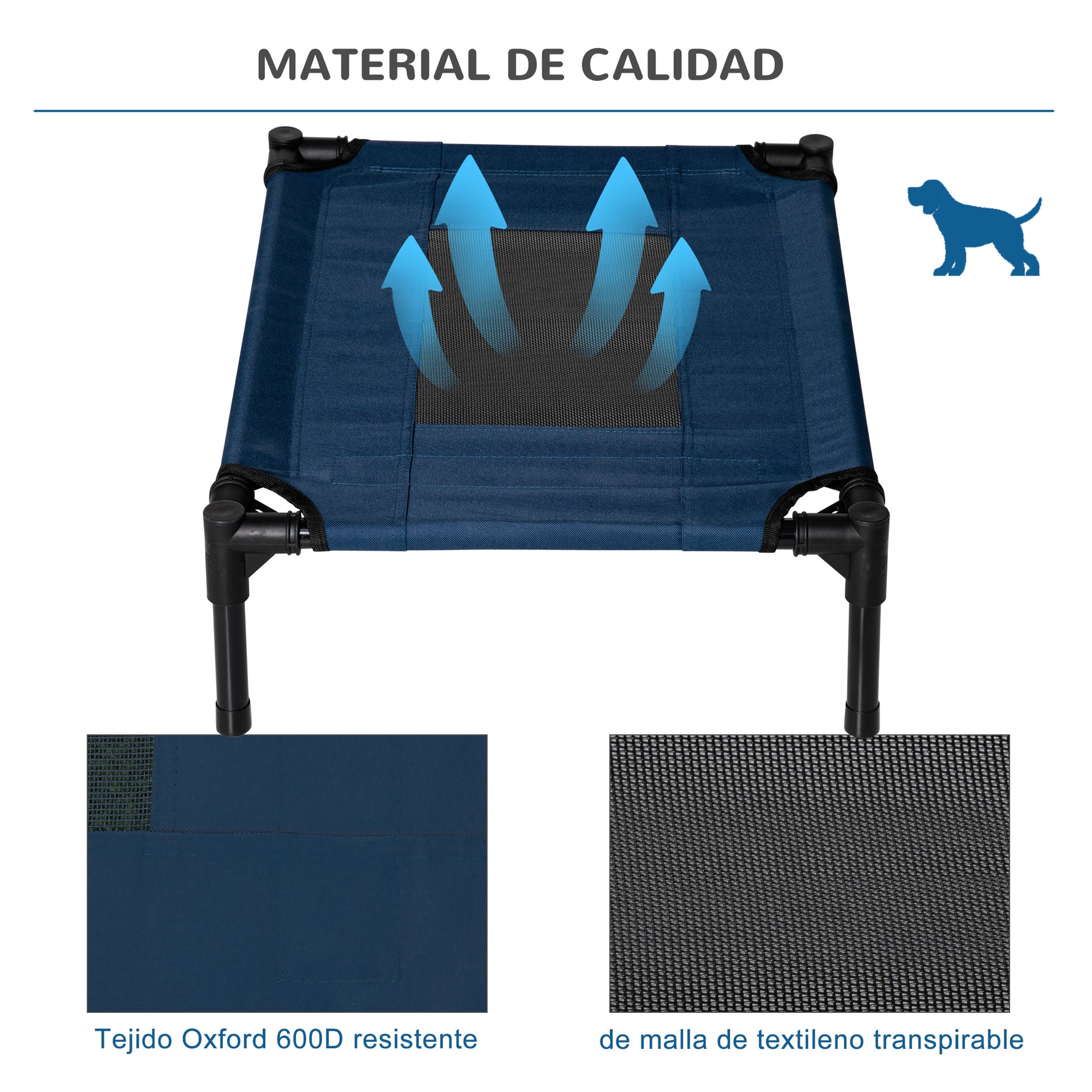 Portable Elevated Bed for Dogs Cats with Breathable Mesh Area and Oxford Fabric for Indoor Outdoor 61x46x18 cm Blue