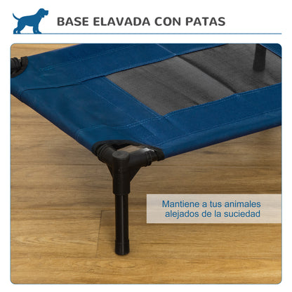 Portable Elevated Bed for Dogs Cats with Breathable Mesh Area and Oxford Fabric for Indoor Outdoor 61x46x18 cm Blue