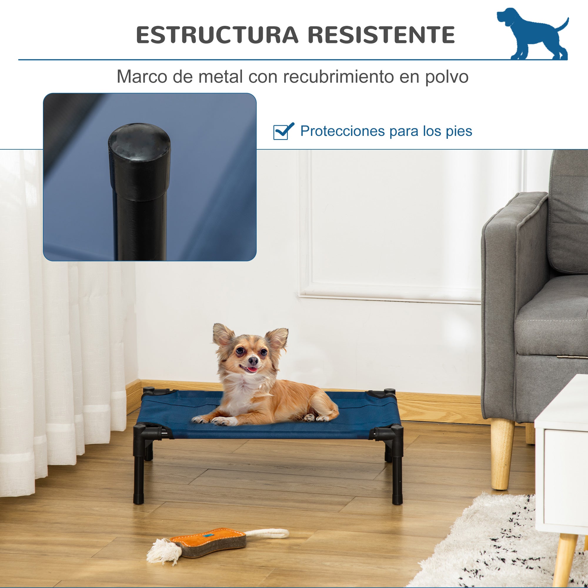 Portable Elevated Bed for Dogs Cats with Breathable Mesh Area and Oxford Fabric for Indoor Outdoor 61x46x18 cm Blue