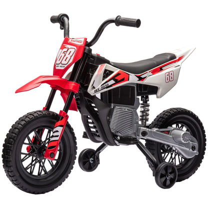 Kids Electric Motorcycle, Motocross for Children 3-6 Years Old, 12V, 2 Powerful Motors, Max Speed 5 km/h, Training Wheels, Suspension System, with Music, Red