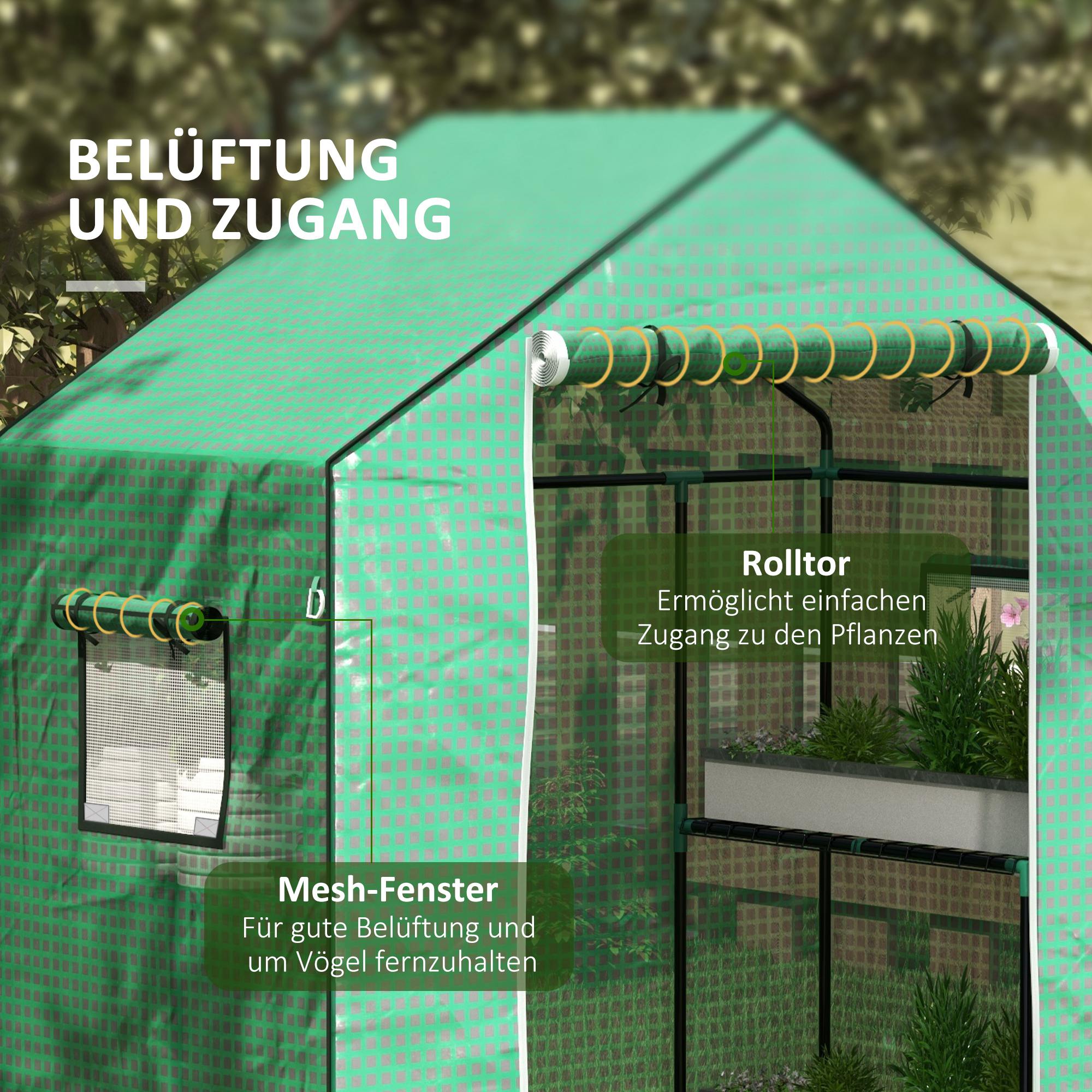 Greenhouse Film 1.4 x 1.9 m, Waterproof Garden Film with UV Protection Window, Tear-Resistant Polyethylene Film, Cover for Greenhouse, Tunnel Film for Outdoor Area, Plants, Green