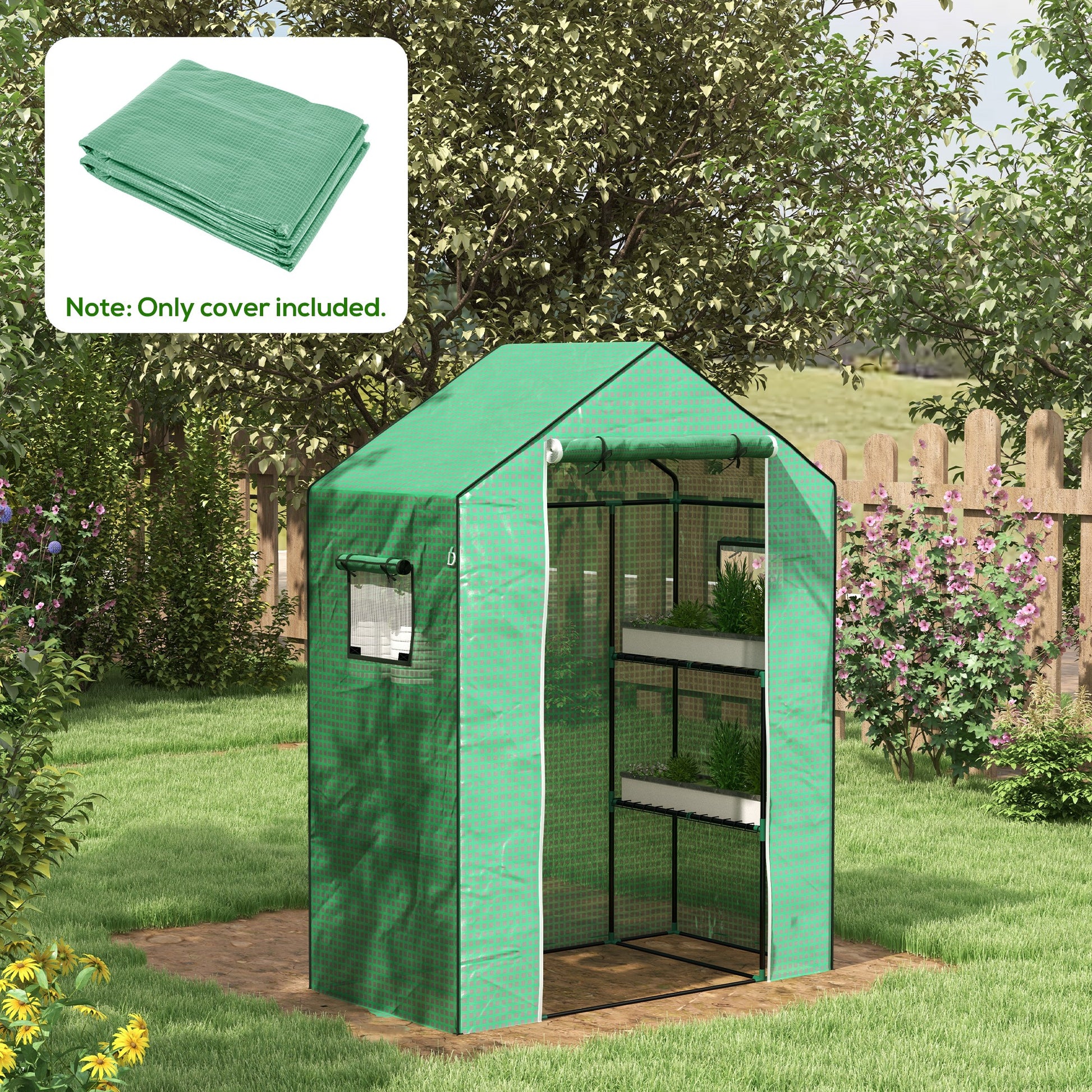 Greenhouse Film 1.4 x 1.9 m, Waterproof Garden Film with UV Protection Window, Tear-Resistant Polyethylene Film, Cover for Greenhouse, Tunnel Film for Outdoor Area, Plants, Green