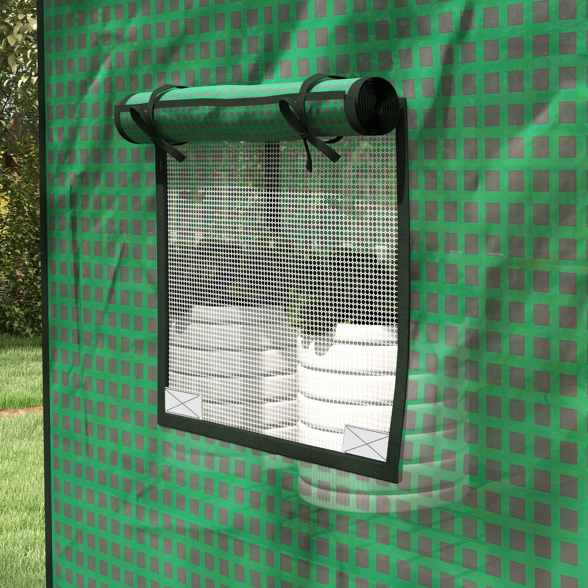 Greenhouse Film 1.4 x 1.9 m, Waterproof Garden Film with UV Protection Window, Tear-Resistant Polyethylene Film, Cover for Greenhouse, Tunnel Film for Outdoor Area, Plants, Green