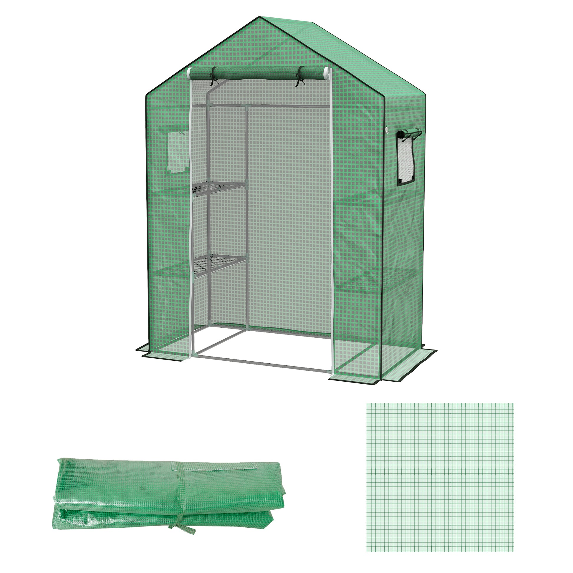 Greenhouse Film 1.4 x 1.9 m, Waterproof Garden Film with UV Protection Window, Tear-Resistant Polyethylene Film, Cover for Greenhouse, Tunnel Film for Outdoor Area, Plants, Green